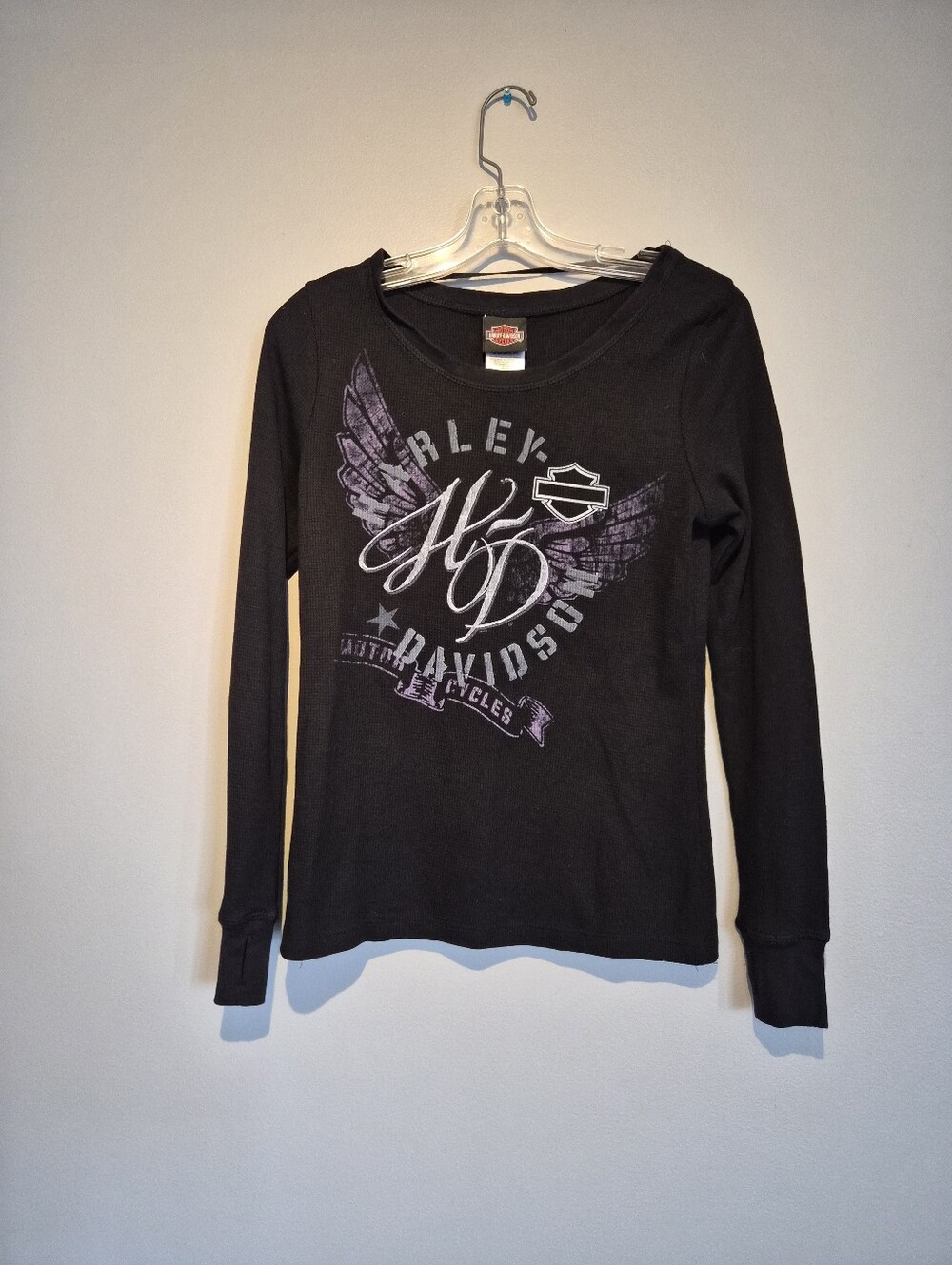 Harley Davidson Black Waffle Long Sleeve T-Shirt | Size Medium
